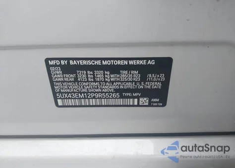 2023 BMW Alpina Xb7 z USA, uszkodzony, nr VIN 5UX43EM12P9R55265